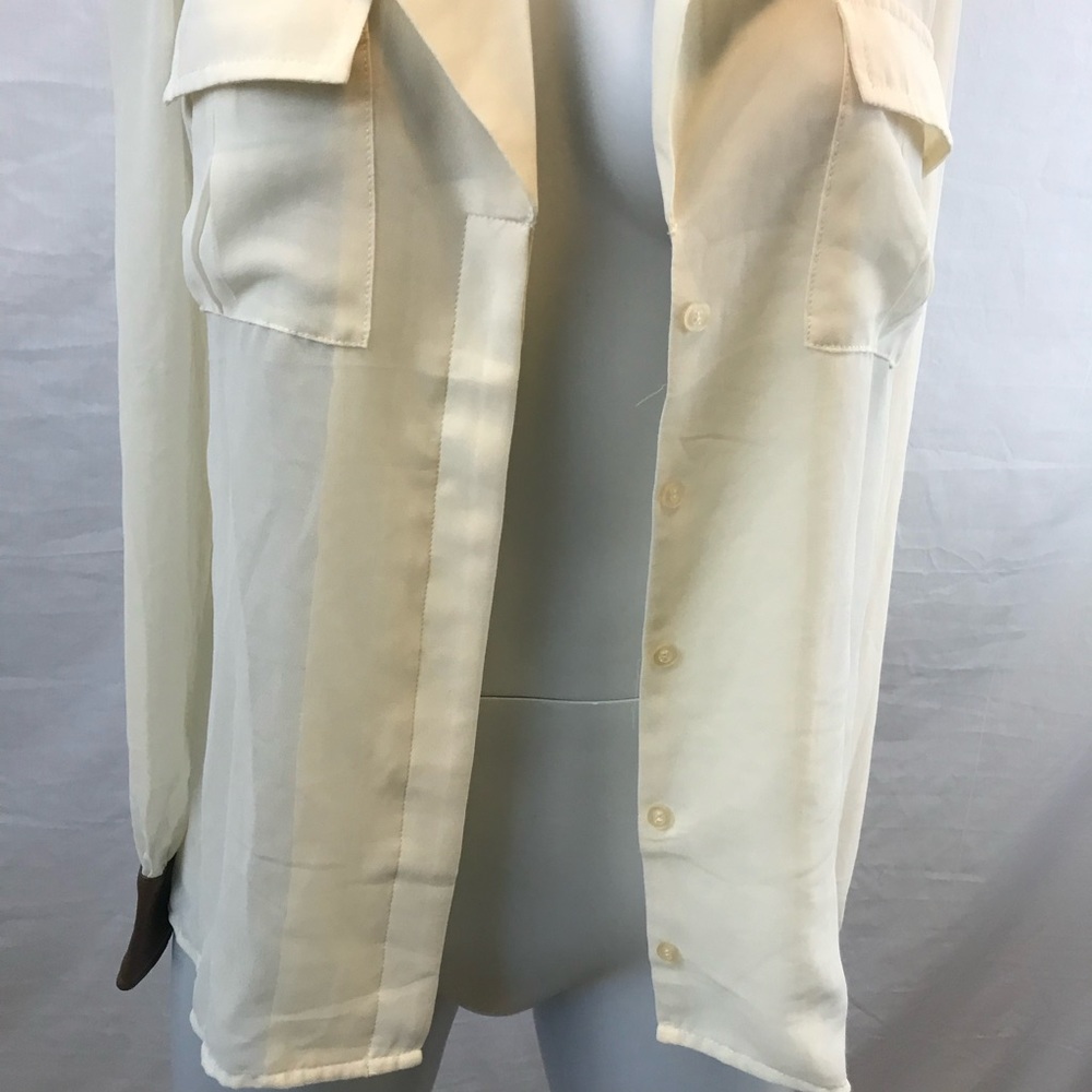 Cream Chiffon Sheer Leather Trim Top - Picture 3 of 7